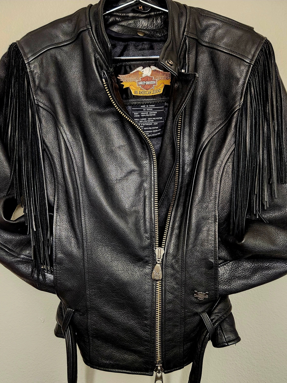 Harley-Davidson Women's Fringe Black Leather Jacket with Internal Vest Authentic